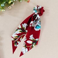 Chouchou en satin pour femme avec long foulard imprimé floral, élastique à cheveux style rétro, accessoires pour cheveux pour filles, coiffe