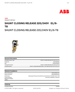 Bobinas de Apertura y Cierre para Disyuntor Abb 220/240V E1/6-T8 1SDA038302R1 1SDA038304R18015644383022 - Product Image 2