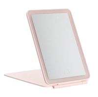 Miroir led de voyage rechargeable personnalisé, maquillage blanc rose rectangle pliable, support de table avec éclairage, vente en gros