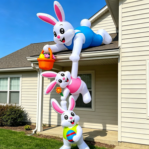 Inflatable Hanging Easter Bunny Family Decoration With Basket For Roof Porch Window And Outdoor Holiday Display - Product Image 3