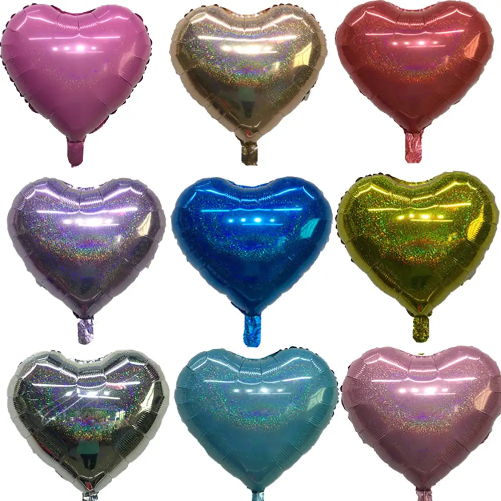 18 Inch Heart Shaped Laser Foil Heart Design Balloons Valentines Day Bridal Shower Decoration Helium Globos Balloon
