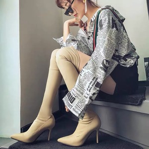 Botas Largas Elastic Material Large Size Stiletto Heel MOQ 1 Pair Long Thigh Over the Knee High <b>Boots</b> for Women - Product Image 2
