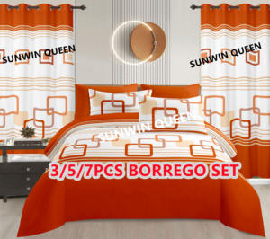 7 pièces Style américain Borrego couette ensemble Orange couleur feuille taies d'oreiller rideaux chaud hiver flanelle polaire couette Polyester - Product Image 1