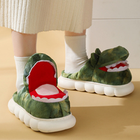 Nouvelles pantoufles en peluche pour chien dinosaure avec bouche mobile, mignonnes et antidérapantes, chaussures en coton pour la maison/cadeaux, pantoufles d'hiver en peluche pour dames