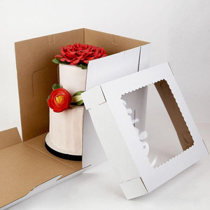 JM Wedding Brown Round Cylinder Square Packing For 10 12" Inch Tall Cheese Cake Paper Box With Clear Window