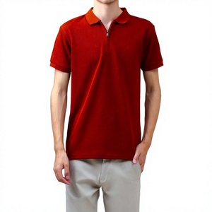 เสื้อโปโลผู้ชายแขนสั้นสีแดง ทรงปกติ สีพื้น สไตล์ลำลอง - Product Image 1