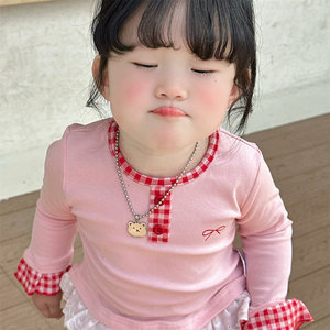 Girls' Pink Long Sleeve Tops With Ruffle Hem Breathable Spring Autumn Base Layer Clothes For Baby Girls - Product Image 4