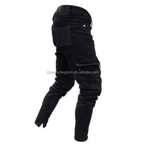 Pantalones Vaqueros Cargo Ajustados para Hombre, Estilo Motero, con Bolsillos, Elásticos, <span class=keywords><strong>Negros</strong></span>, para Trabajo, Nueva Moda - Product Image 6