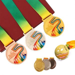 Medalla de premio de deportes de Fútbol con logotipo doble 3D personalizado de oro Chapado en cobre con cordón de cinta de sublimación - Product Image 1