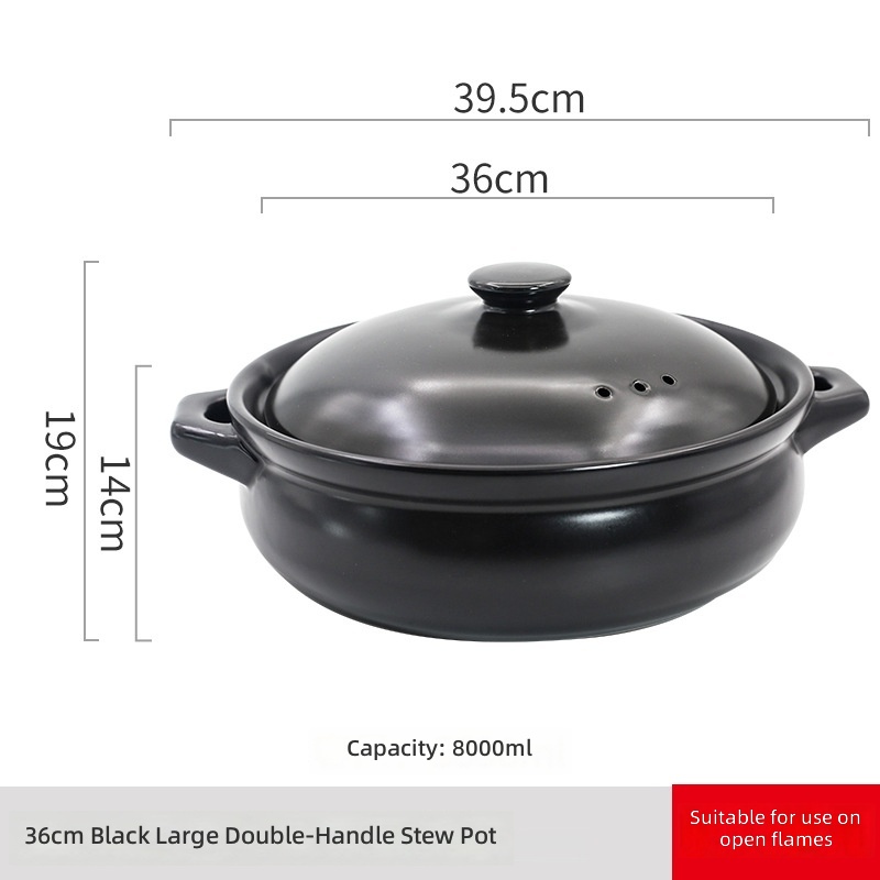 Grande marmite noire à double oreille de 36 cm pour utilisation sur flamme nue