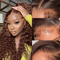 Pelucas de Cabello Humano con Frente de Encaje HD, Onduladas, Pre-Desplumadas, Sin Pegamento, para Mujeres Negras