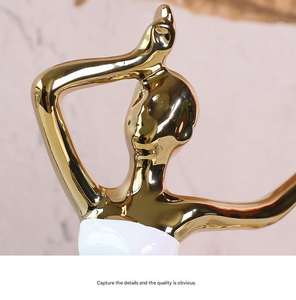 تمثال رقص طاووس سيراميك ذهبي أبيض فاخر شمالي-ديكور منزلي أنيق لغرفة المعيشة ، خزانة ، خزانة بار ، استوديو رقص - Product Image 6