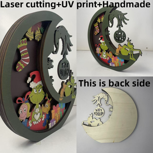Décoration <span class=keywords><strong>de</strong></span> cheminée <span class=keywords><strong>de</strong></span> Noël en bois imprimée UV, motif lune et Grinchmas, personnages artisanaux sur pied - Product Image 4