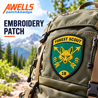 Patch Kustom untuk Pakaian Desain Perisai Rubah Hutan dengan Spanduk dan Chevron Kuning untuk Hoodie dan Rompi AWELLS