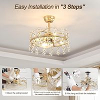 Ventilateur de plafond en cage avec lumière et abat-jour en cristal en forme de fleur pour chambre de fille ou chambre d'enfant