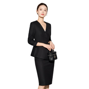 Women's Suit Set V-neck Midi Skirt Three Quarter Sleeve Polyester Office Lady Anti-Wrinkle <b>Work</b> Commuter Style - Product Image 5