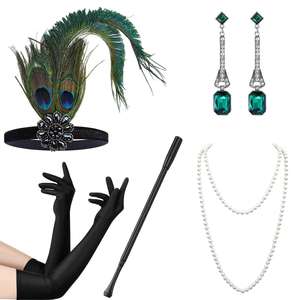 ชุดเครื่องประดับคอสเพลย์สไ<span class=keywords><strong>ต</strong></span>ล์วินเทจยุค 1920 สำหรับงานปาร์ตี้แบบแกสบี้ ประกอบด้วยที่คาด<span class=keywords><strong>ผม</strong></span>ประดับขนนกและคริสตัล สร้อยคอไข่มุก <span class=keywords><strong>ต</strong></span>่างหู และถุงมือสำหรับผู้หญิง - Product Image 2