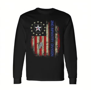 Camiseta de manga larga de la 2ª División de Infantería con diseño de bandera vintage para el Día de la Independencia de los Veteranos - Product Image 3