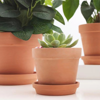 Pot de fleurs en terre cuite rouge avec plateau d'arrosage en céramique, plateau mobile respirant, auto-arrosant, simple et élégant pour plantes succulentes à la maison