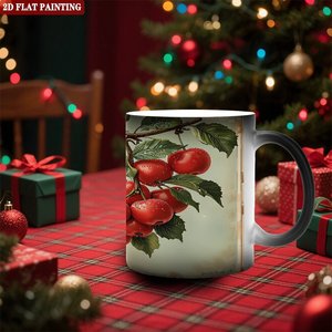 Frosted <b>Ceramic</b> <b>Mug</b> 11oz Heat Activated Coffee Cup With Cherry Painting Design - Product Image 2