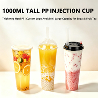 Lides 1000ml hoge, slanke PP beker, verdikte harde plastic wegwerp beker, aangepaste logo voor bubble tea & fruitdrank verpakkingen