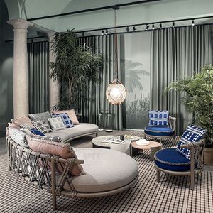 أثاث حدائق بإطار من الألومنيوم مع نسيج حبال، طقم أريكة للشرفة، أريكة فاخرة للباحة، أريكة خارجية منحنية - Product Image 4