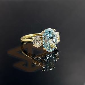 Diamante Azul 4ct + Tamanho Anel Dourado Anel De Diamante De Cor Extravagante - Product Image 1