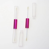 Nouveaux tubes de gloss à lèvres vides, longs, fins, violets, transparents, double face, avec logo personnalisé, contenants uniques pour gloss à lèvres double 10 ml