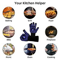 Gants de barbecue extrêmement résistants à la chaleur 1472F, motif flamme, silicone antidérapant, manchette longue en aramide pour la cuisson au barbecue