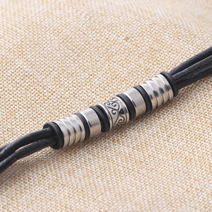 Men's <b>Black</b> Leather <b>Wrap</b> Bracelet With Stainless Steel Beads And Magnetic Clasp For Gift Jewelry - Product Image 3