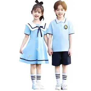 2024 venta al por mayor uniforme escolar de verano para chico diseños personalizados estudiante tela de algodón Polo uniforme preescolar uniforme escolar