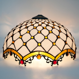 Tiffany Lampenschirm Ersatz 16 Zoll Buntglas Bernstein Perlen Lampenschirm Passend für Tischlampen Stehlampen Pendelleuchten Wohndekor - Product Image 2