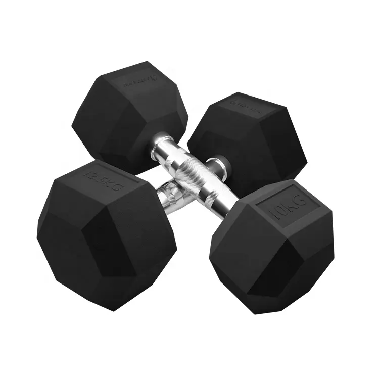 Groothandel Zwart Rubber Kurzhantel Hexagonale Dumbbells Gym Gebruik Mancuernas De Goedkope Hex Rubber Gecoate Dumbbell Set