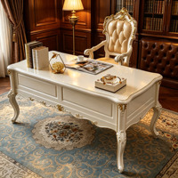 Ensemble de chaise et bureau d'écriture de luxe européen, en bois massif sculpté à la main, avec finition dorée, table d'étude crème, mobilier de bureau à domicile, vente en gros