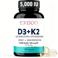 Capsules de Vitamine D3 K2 5000 UI, Magnésium B6, Zinc, Quercétine pour la Santé Énergétique, Immunitaire et Musculaire – Marque Blanche Superaliment Adulte