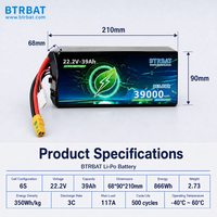Baterai Drone Profesional 22.2V 39000mAh 3C Densitas Energi Tinggi Terbang Lama dengan MSDS UN38.3 untuk UAV Pengiriman Pertanian