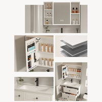 Ensemble de meubles de salle de bain en aluminium gris anthracite avec vasque en céramique, miroir LED et armoire murale de rangement pour projets d'appartements locatifs