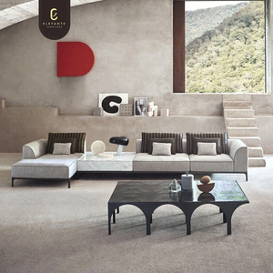 أريكة حديثة قابلة للتركيب على شكل حرف L، طقم أريكة فاخر مخصص عالي الجودة من القماش المخملي لأثاث الفيلات - Product Image 1