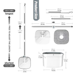 Mopa Plana Giratoria de Microfibra con Cubeta, Mango Largo de Acero Inoxidable, para <span class=keywords><strong>Limpieza</strong></span> con Agua, <span class=keywords><strong>Precio</strong></span> de Fábrica Masthome - Product Image 5