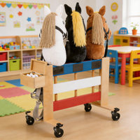 Support d'écurie en bois pour 3 chevaux en bois, Barn de jeu Ferme avec crochets pour accessoires et panneaux nominatifs
