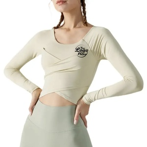 Haut de yoga léger et élastique pour femme, à manches longues, col croisé, imprimé, respirant, confortable, coupe ajustée, amovible - Product Image 4