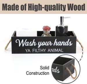 Rustic 2 Sides Farmhouse Wooden <strong>Nice</strong> <strong>Butt</strong> Bathroom Box Counter Decor Boxes with Rope Handle - Product Image 2