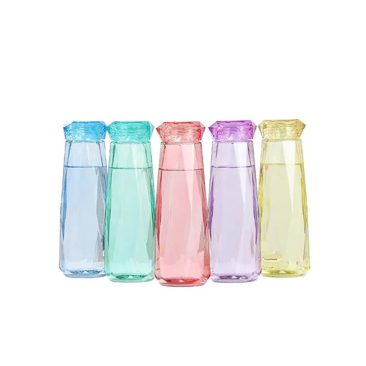 사용자 정의 다채로운 유행 휴대용 유리 마시는 병 다이아몬드 모양 유리 병 BPA 무료 과일 물병