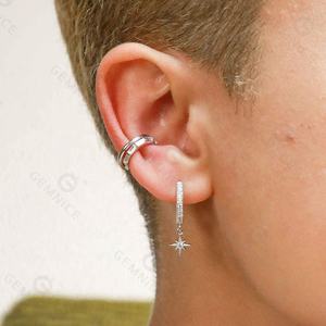 Aro de pendientes de oro de 18 quilates de plata 925 chapados en estrella de la suerte de cristal de circón de gota delicada de cristal nuevo - Product Image 3