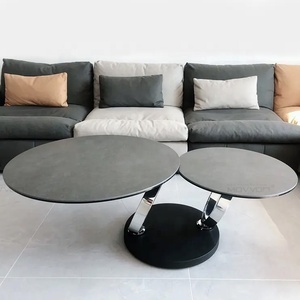 Italian Minimalism Marble Pattern Slab <strong>Tile</strong> Extendable Round Swivel Tempered Glass <strong>Coffee</strong> <strong>Table</strong> for Living Room Home Furniture - Product Image 4