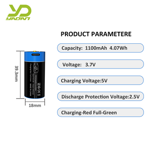 Bateria Recarregável de Íon de Lítio YaDan 3.7V 1100mAh <span class=keywords><strong>18350</strong></span> com Cabo Tipo-C - Product Image 3