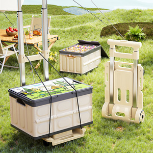 Camping <b>Cart</b> <b>Foldable</b> Portable Telescopic Trolley 100kg Load Capacity Four-Wheel PP Material Storage Outdoor Use - Product Image 1