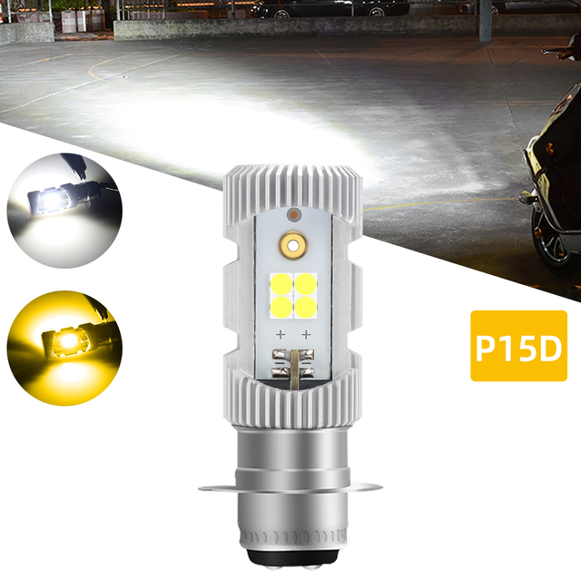 12V Led Motorcycle Headlight P15D 3030 Dual Color White Yellow High Low Beam Super Bright Motorcycle Auxiliary Headlight Bulbs
