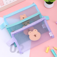 Étui à crayons en nylon transparent personnalisé Kawaii avec logo mignon, motif d'ours d'anime prêt pour l'école, sac à crayons