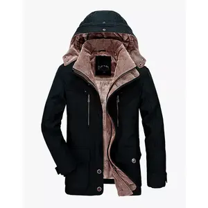 Thickened Warm Hooded Fashion Men's Coat Casual Custom Windproof Jacket Winter Plus Size Men's Jacket Woven Fabric Fleece Jacket